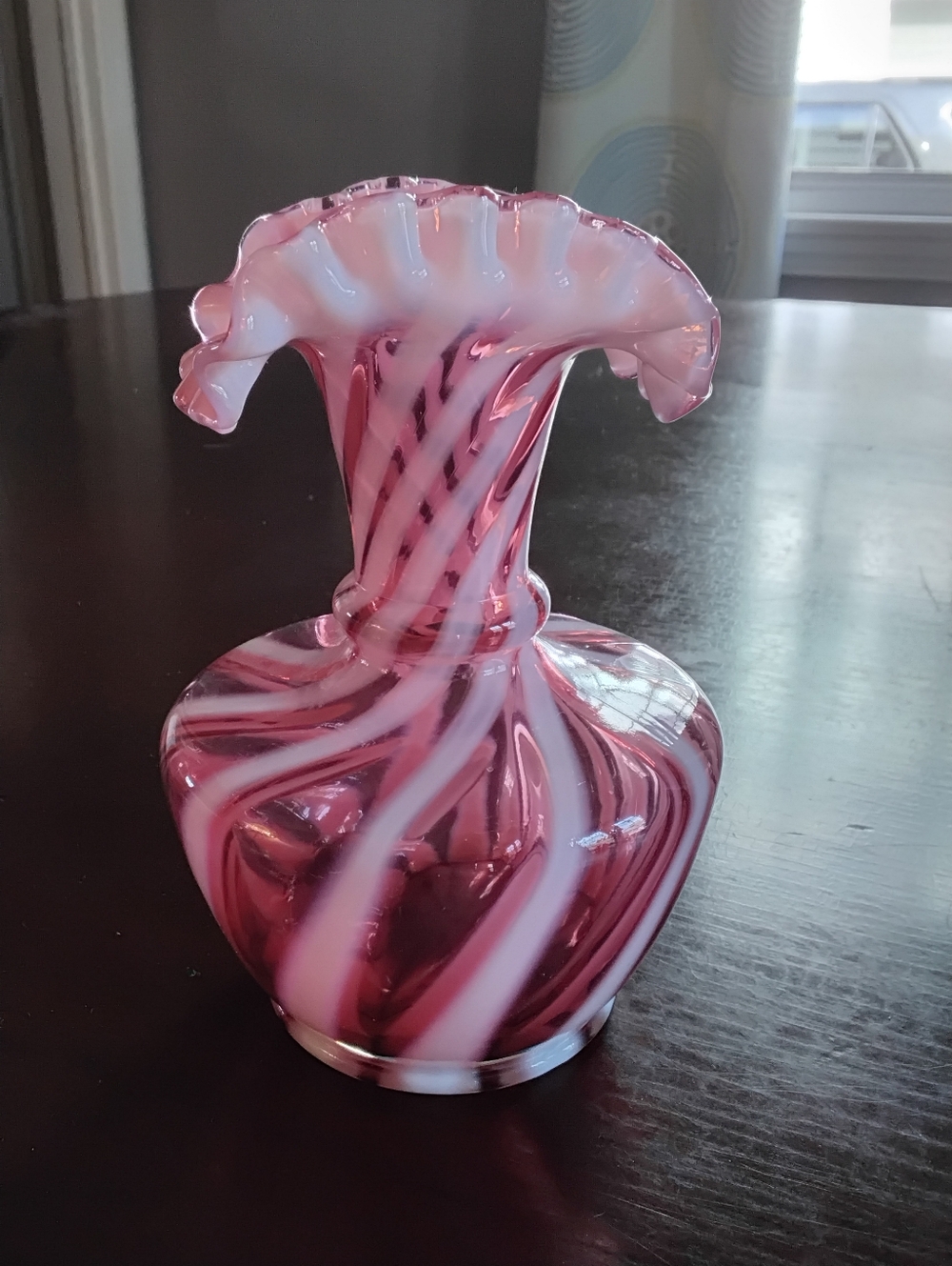 Vintage Fenton Cranberry Swirl Opalescent Vase
